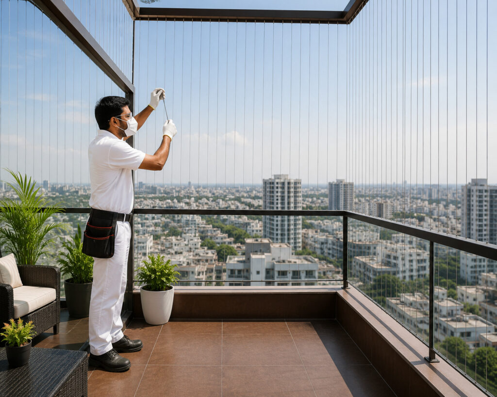 Terrace Invisible Grill Installation